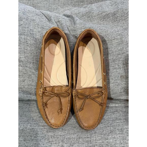 Clarks Shoes - Clarks C Mocc Womens 9 Tan Leather Rawhide Laces Slip On Shoes